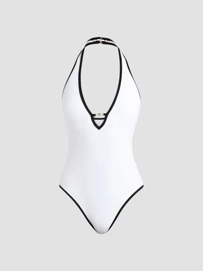 L'agence Breana Plunge Fine Line One Piece Swimsuit In White