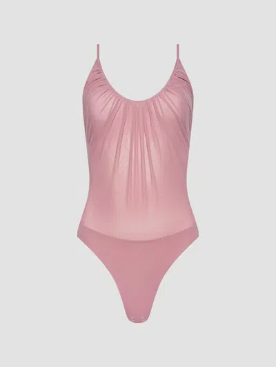 L'agence Gelina Ruched Thong Bodysuit Lilas In Purple