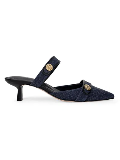 L'agence Women's Gilliane 45mm Button-detail Denim Pumps In Blue