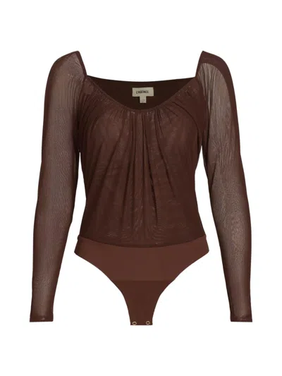 L'agence Women's Gwendolyn Sheer-sleeve Bodysuit In Brown