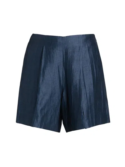 L'agence Hadleigh Pleated Linen Shorts In Blue