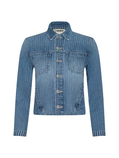 L'agence Women's Janelle Slim Raw Denim Jacket In Blue