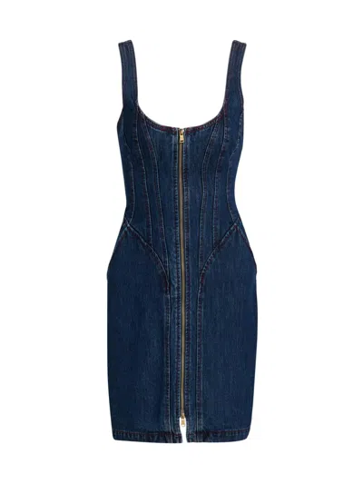 L'agence Jaxyn Sleeveless Zip Front Denim Dress In Blue
