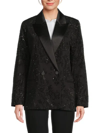 L'agence Women's Jericho Crystal Embellished Stretch Cotton Blazer In Black