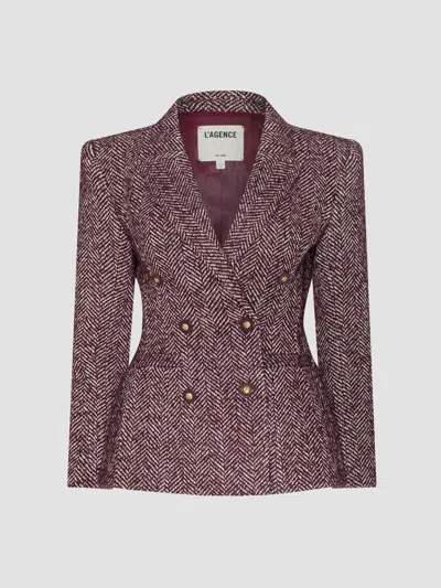 L'agence Women's Karima Herringbone Cinched Blazer In Merlot Red Ecru