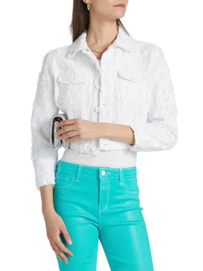 L'agence Women's Koda Texured Denim Cropped Jacket In White