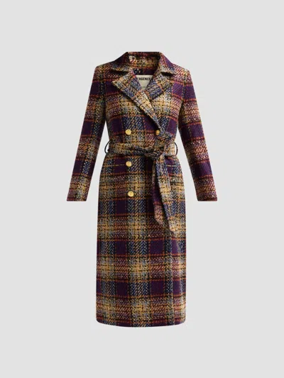 L'agence Women's Kolina Plaid Tweed Long Coat In Navy Burgandy Multi