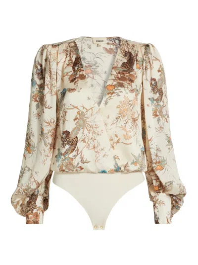 L'agence Women's Kyoto Printed Blouson-sleeve Bodysuit In Ecru Multi Tapestry Jungle