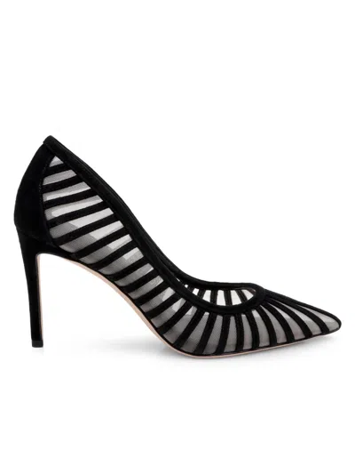 L'agence Women's Lenox 90mm Suede-mesh Pumps In Black