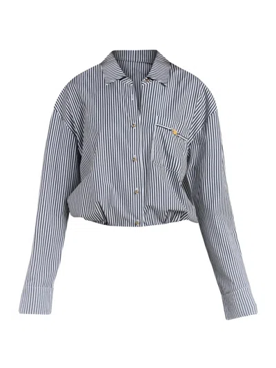 L'agence Lorena Voyage Stripe Oversize Cotton Poplin Cover-up Button-up Shirt In Gray