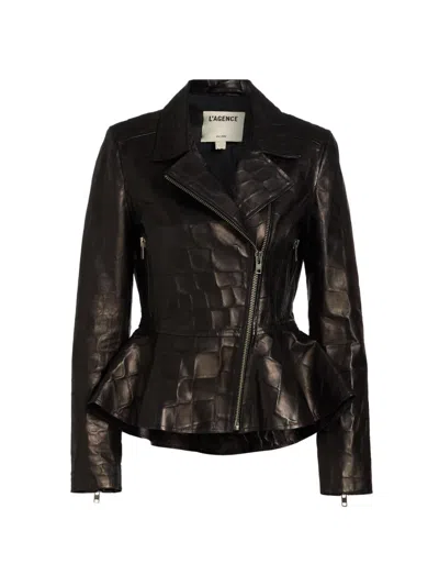 L'agence Women's Lyric Peplum Leather Biker Jacket In Black