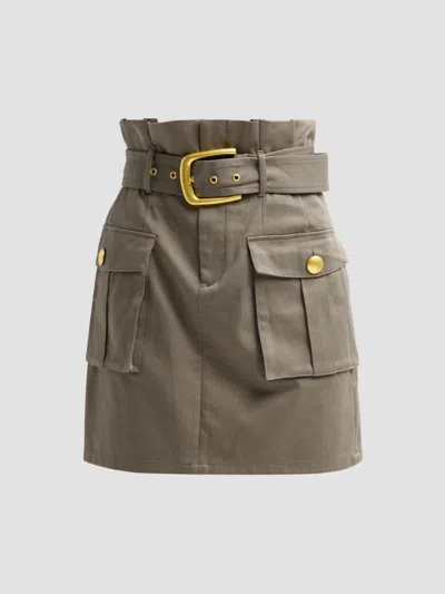 L'agence Women's Maelis Paperbag Cotton Mini Skirt In Smokey Olive