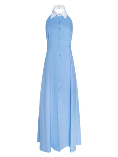 L'agence Maurie Cotton Poplin Halter Maxi Dress In Blue