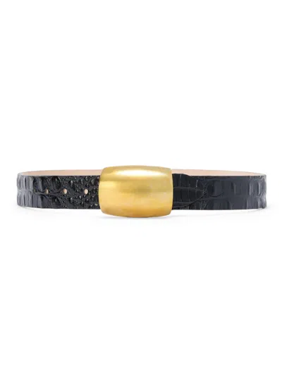 L'agence Women's Milou Croc-embossed Leather Belt In Black