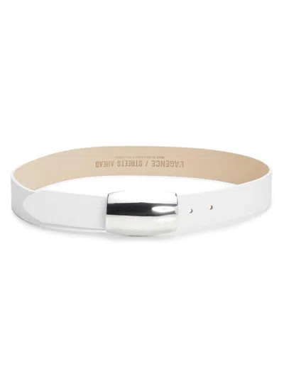 L'agence Women's Milou Domed Lizard Embossed Leather Belt In White