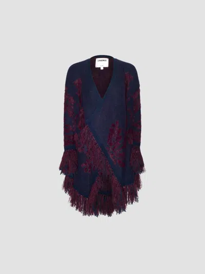 L'agence Naiad Jacquard Fringe Cardigan In Burgundy