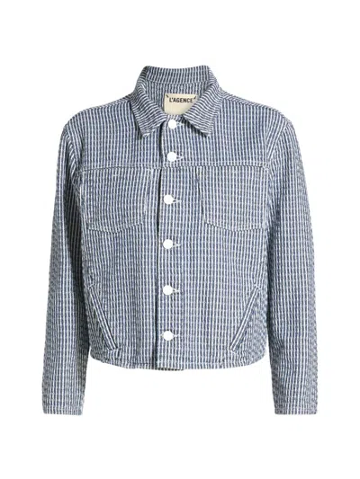 L'agence Women's Nelly Striped Cotton Crop Jacket In Blue