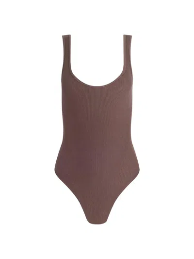 L'agence Women's Nica Scoopneck Rib-knit Bodysuit In Brown