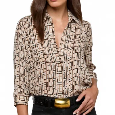 L'agence Women's Nina Long Sleeve Geo Print Blouse In Ecru Multi In Brown