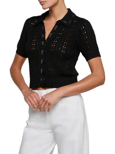 L'agence Women's Ninette Grosgrain-trim Pointelle Cardigan In Black