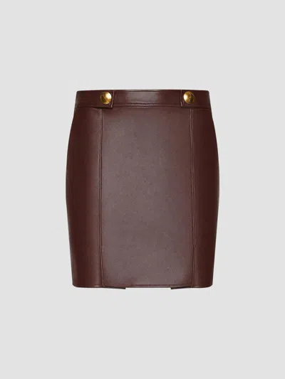L'agence Women's Nolina Faux Leather Button-tab Mini Skirt In Deep Mahogany