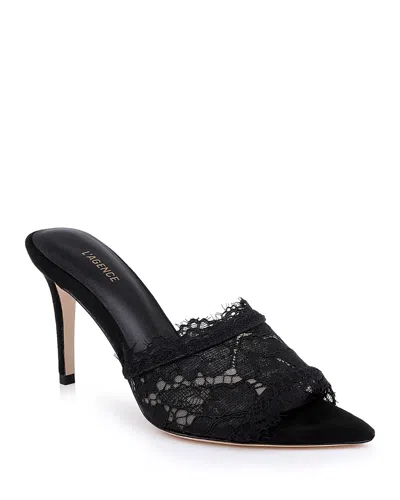 L'agence Penn Pointed Toe Lace Sandal In Black