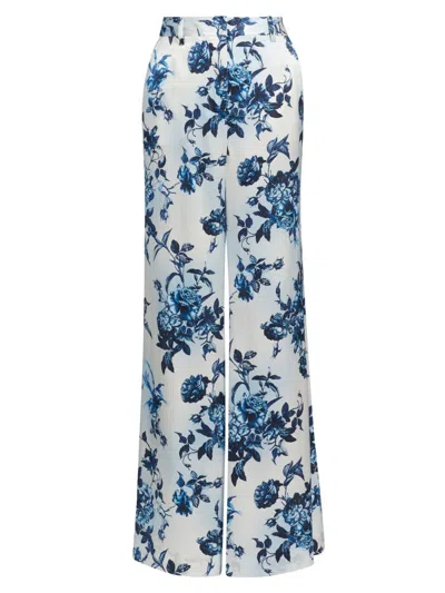 L'agence Pilar Rose Print Wide Leg Silk Pants In White