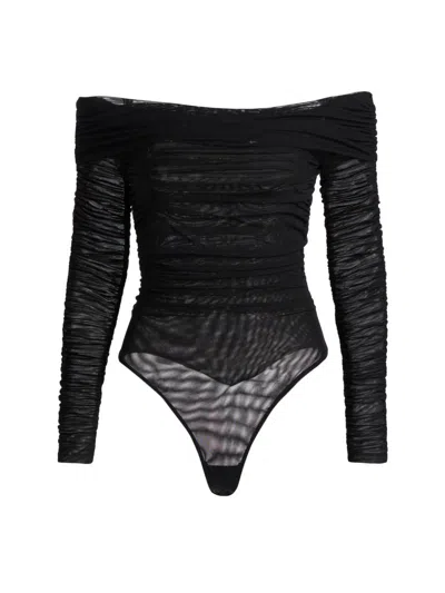 L'agence Women's Poppie Gathered Off-the-shoulder Bodysuit In Black