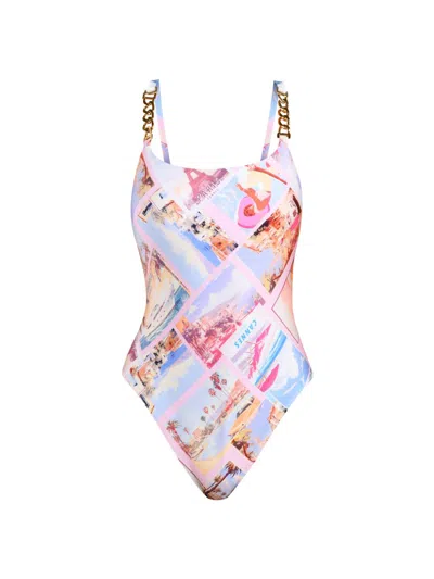 L'agence Women's Remi Postcard Print One-piece Swimsuit In Denim