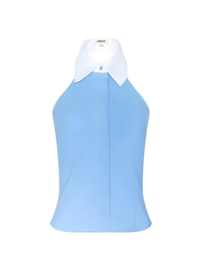 L'agence Rina Cotton Poplin Collared Halter Top In Blue