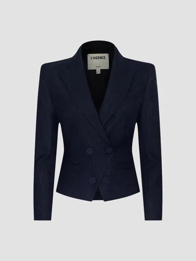 L'agence Risa Cropped Double Breasted Blazer In Blue