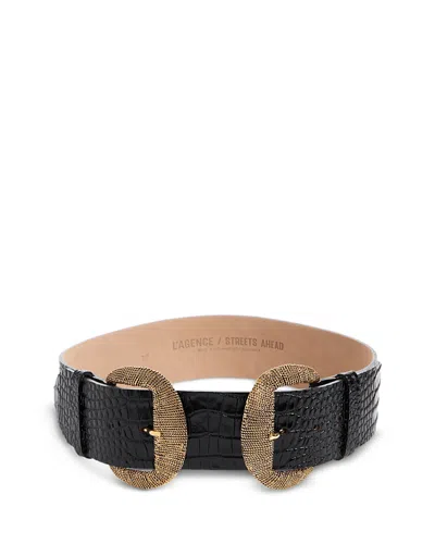 L'agence Women's Rooney Double Buckle Embossed Leather Belt In Transparent