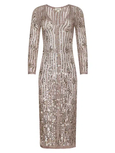 L'agence Women's Sanya Hand-crochet Sequined Midi-cardigan In Brown