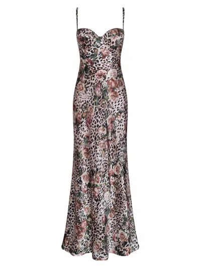L'agence Women's Sayla Leopard Rose Printed Silk Gown