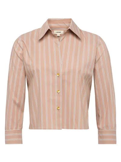 L'agence Women's Scarf Back 3/4 Sleeve Blouse In Fawn Stripe/ Tan Multi In Brown