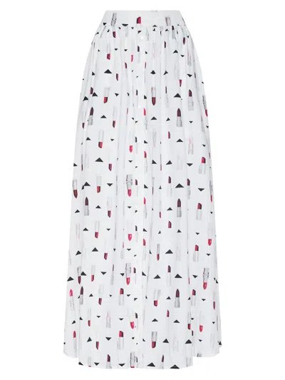 L'agence Lipstick Seina Pleated Midi Skirt In White