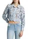 L'agence Seychelle Floral Eyelet-embroidered Cropped Shirt In Blue