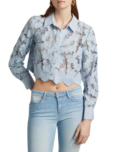 L'agence Women's Seychelle Floral Cotton Eyelet Crop Shirt In Blue