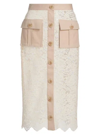 L'agence Shae Mixed Media Cotton Blend Lace Skirt In White