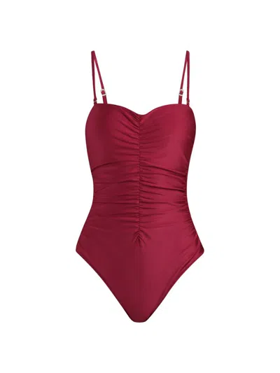 L'agence Women's Shimmer Solids Aubrey Ruched Bandeau One-piece Swimsuit In Burgundy