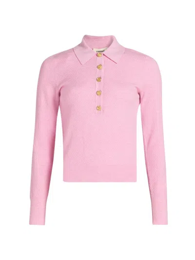 L'agence Women's Sterling Floral-button Polo Sweater In Pink
