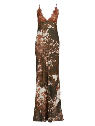 L'agence Women's Susanna Lace-trimmed Slip Maxi Dress In Multi Cow Print