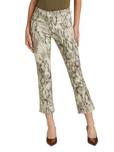 L'agence Women's Tati Snake-print Boot-cut Crop Jeans
