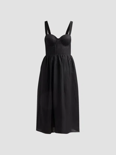 L'agence Women's Tiani Bustier Linen-blend Midi Dress In Black