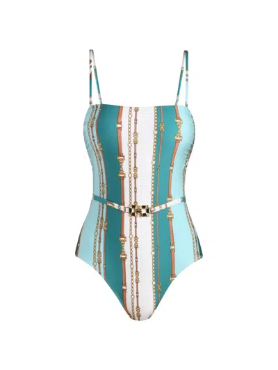 L'agence Women's Tory Striped Bandeau One-piece Swimsuit In Blue
