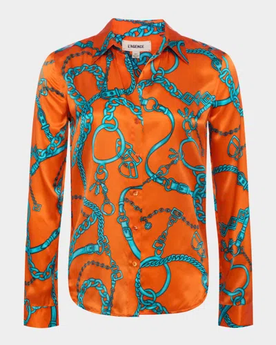 L'agence Women's Tyler Long Sleeve Blouse In Orange/teal Buckle Chain