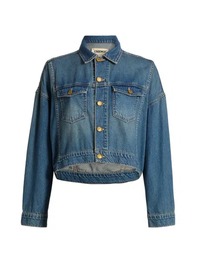 L'agence Women's Vianney Hi-lo Cropped Denim Jacket In Blue