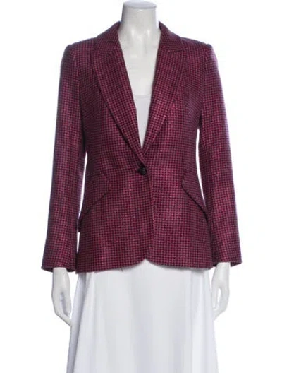 Pre-owned L'agence Wool Houndstooth Print Blazer In Burgundy
