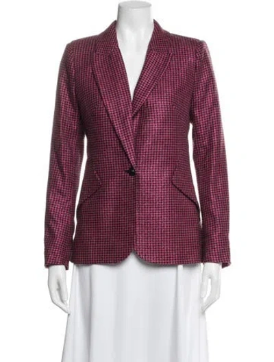 Pre-owned L'agence Wool Houndstooth Print Blazer In Burgundy