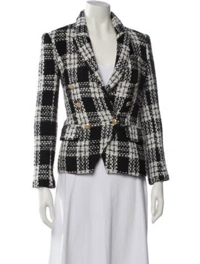 Pre-owned L'agence Wool Plaid Print Blazer In Black